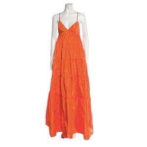 STAUD Ripley L96010 Womens Orange Tiered Taffeta Maxi Dress